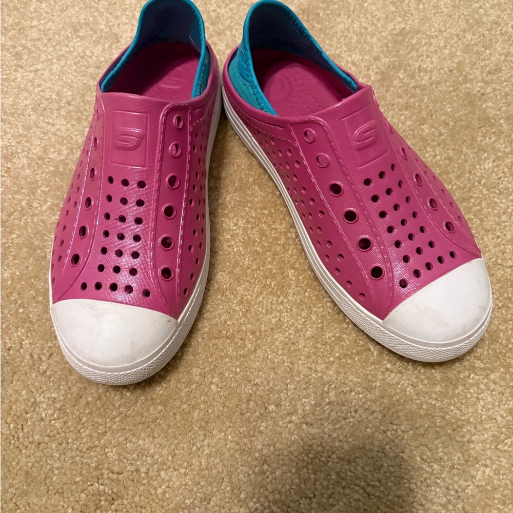 Skechers Hot Pink Slip-On Perforated Water-Resistant Clog with White Toe